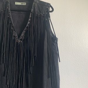 Topshop Fringe Denim Mini Dress